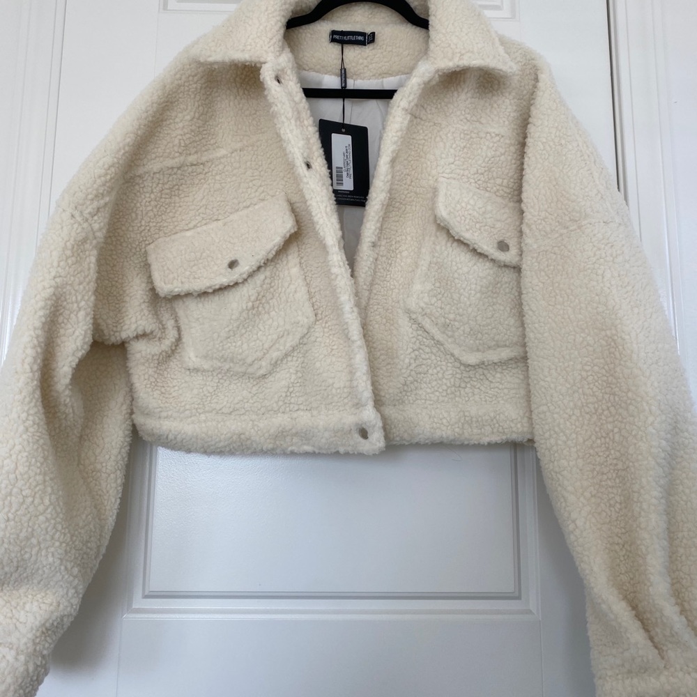 Cream Cropped Teddy Jacket